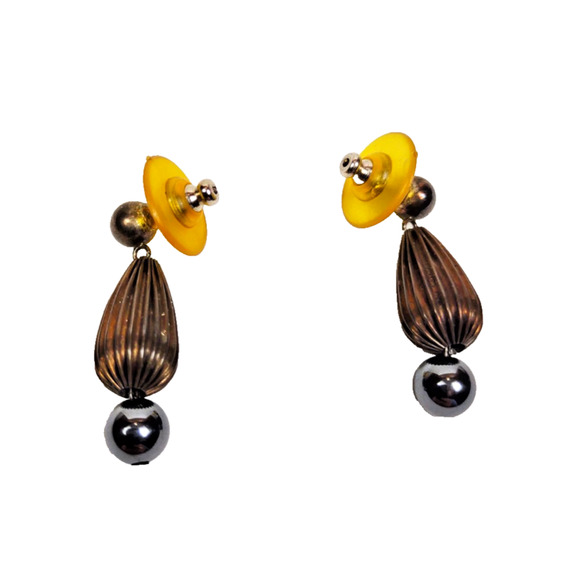 Vintage Grooved Cylinder Tear Drop Earrings Dangle and Beaded Fancy Estate - Picture 5 of 5